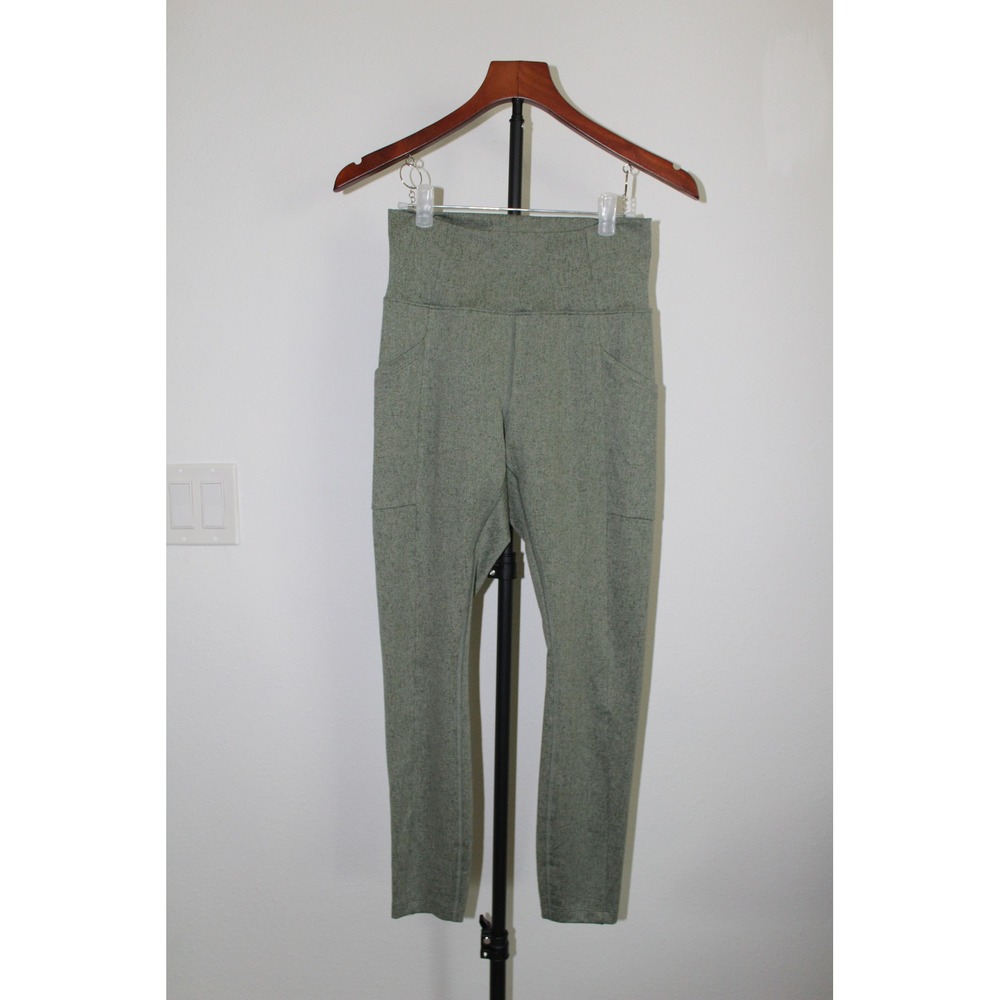 REI Co-op Women High Waisted Active Leggings Heathered Olive Green Small Pockets